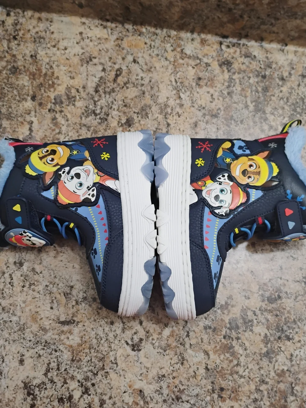 Blue Kids Winter Boots with Paw Print and Character Accents